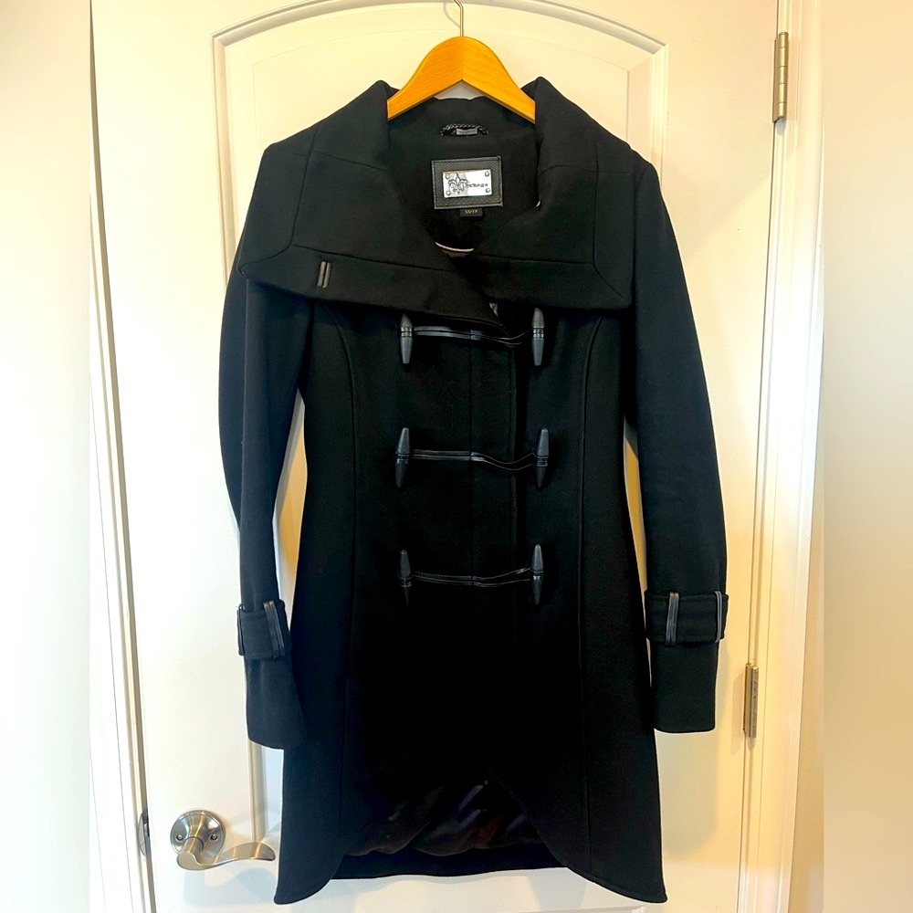 Mackage - Nixie Pea Coat - Black Wool Cashmere Blend & Leather Trim - Size XS - Picture 7 of 16
